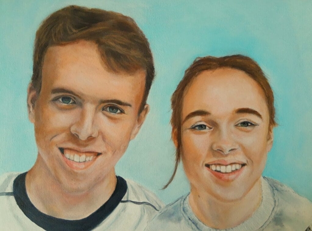 Portret broer en zus olieverf