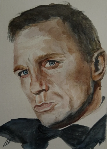 portret James Bond, Daniel Graig, aquarel