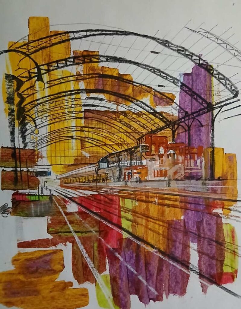 acryl houtskool, Station Haarlem